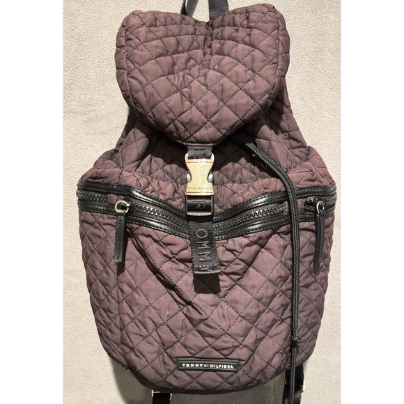 Tommy Hilfiger Women’s Nylon Patch Quilt Multi Pocket Large Black Backpack - Picture 1 of 14